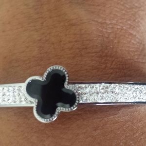 Stainless Steel Pave Crystal With Black Clover